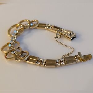 Vintage Rhinestone Gold Eccentric Bracelet With Safety Chain